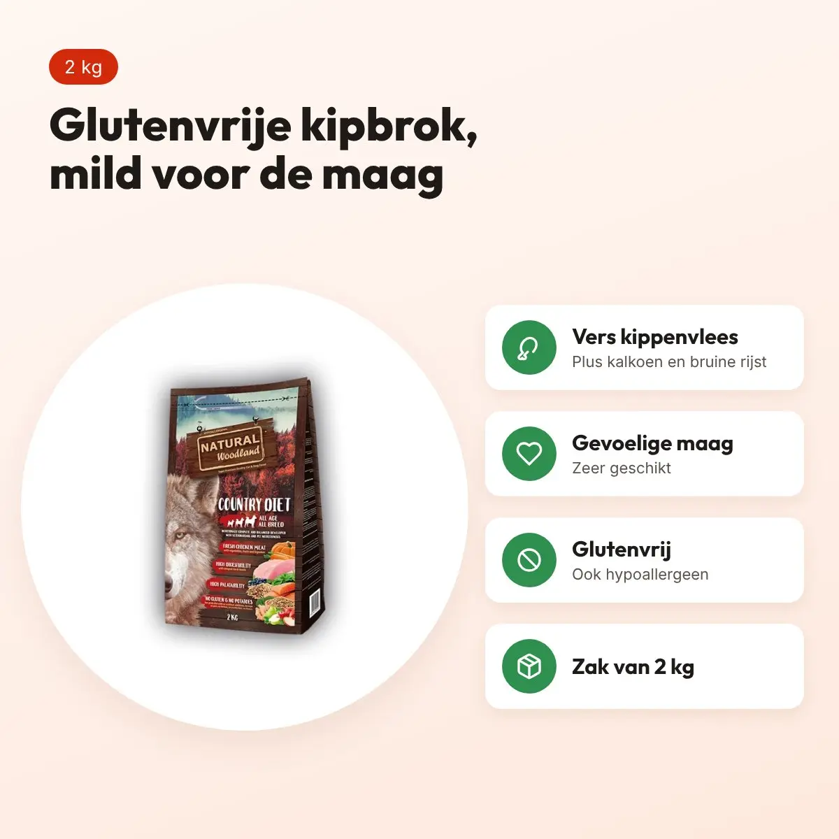 Natural Woodland hondenvoer Country Diet 2 kg – kip, glutenvrij – voordelen
