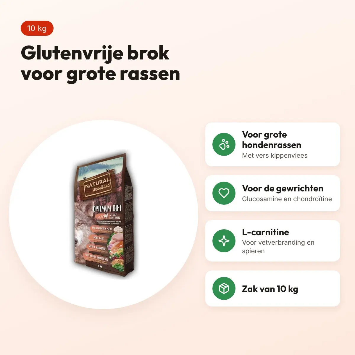 Natural Woodland hondenvoer Optimum Large Breed Diet 10 kg – glutenvrij – voordelen