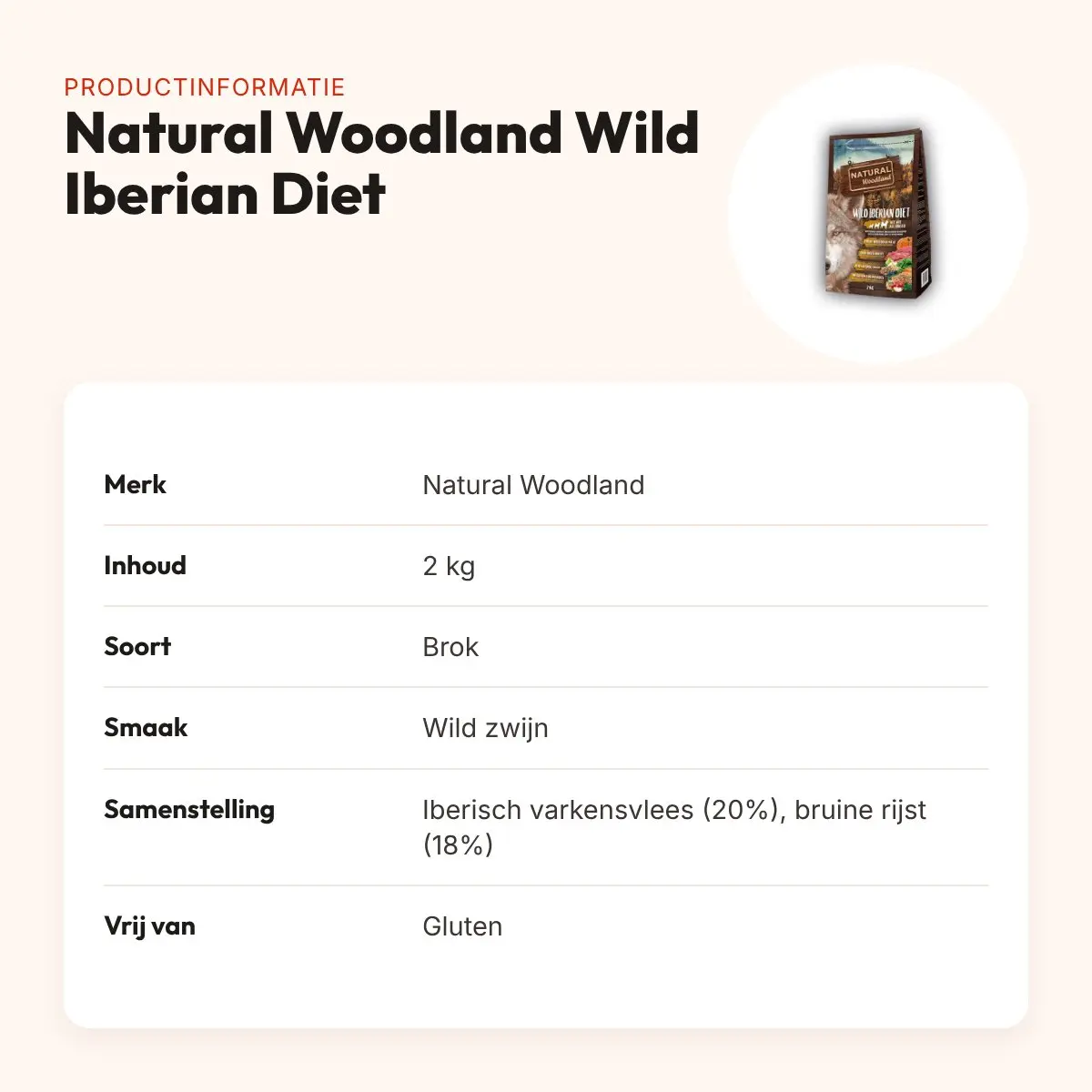 Natural Woodland hondenvoer Wild Iberian Diet wilde zwijn 2 kg – glutenvrij – productinformatie