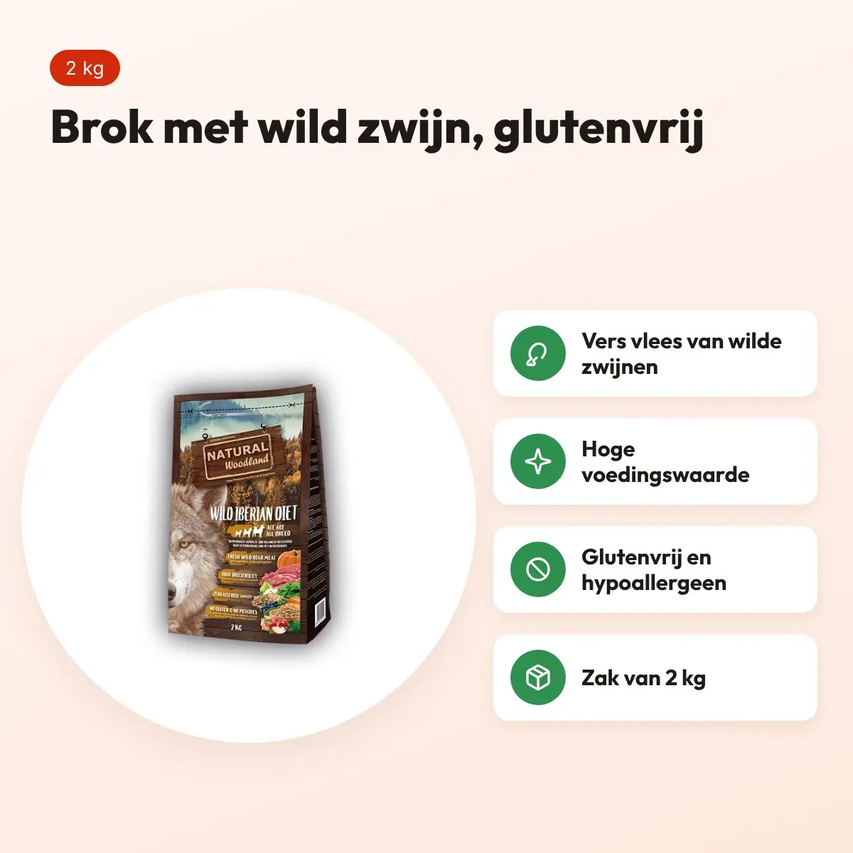 Natural Woodland hondenvoer Wild Iberian Diet wilde zwijn 2 kg – glutenvrij – voordelen
