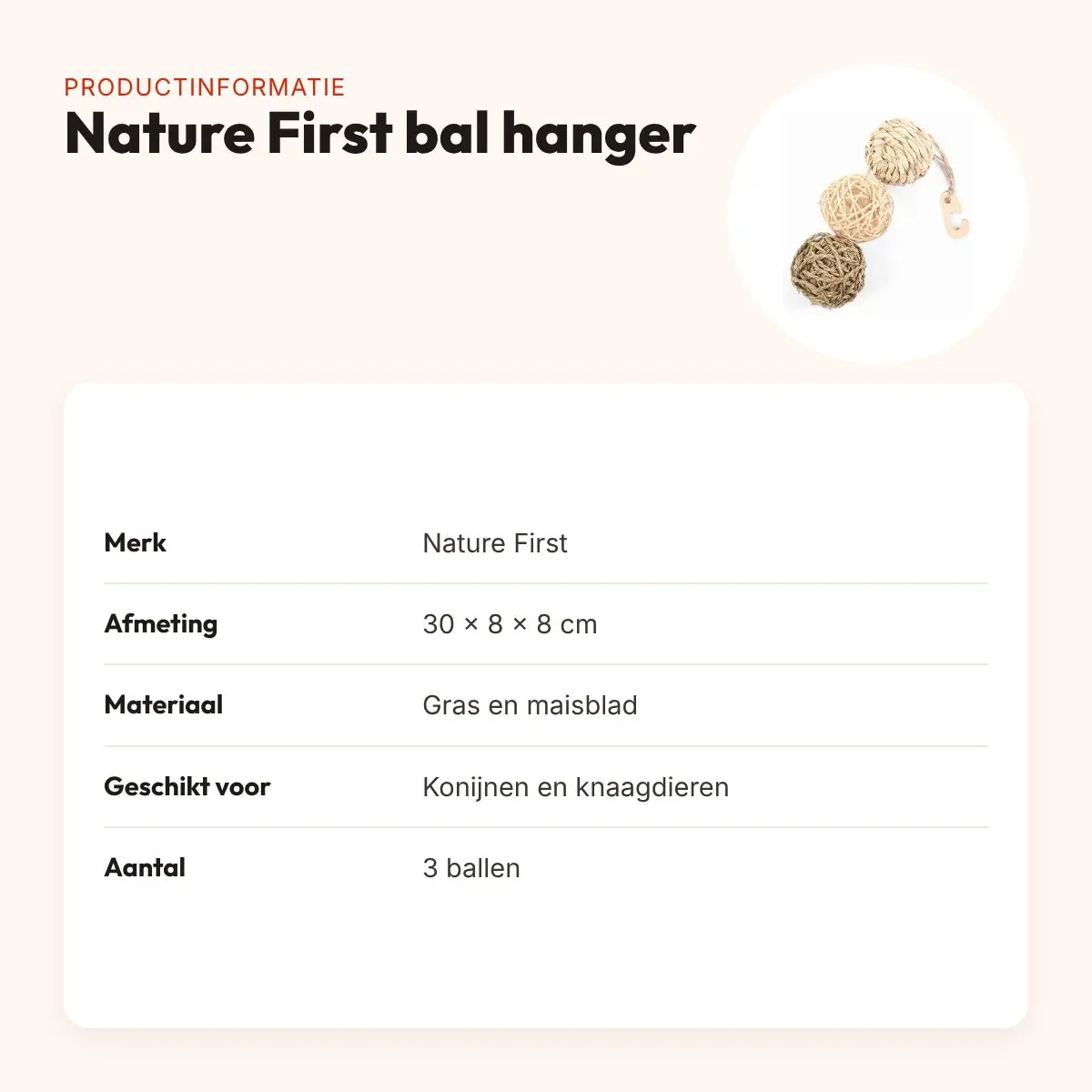 Nature First bal hanger 30 x 8 x 8 cm – slinger met drie knaagballen – productinformatie