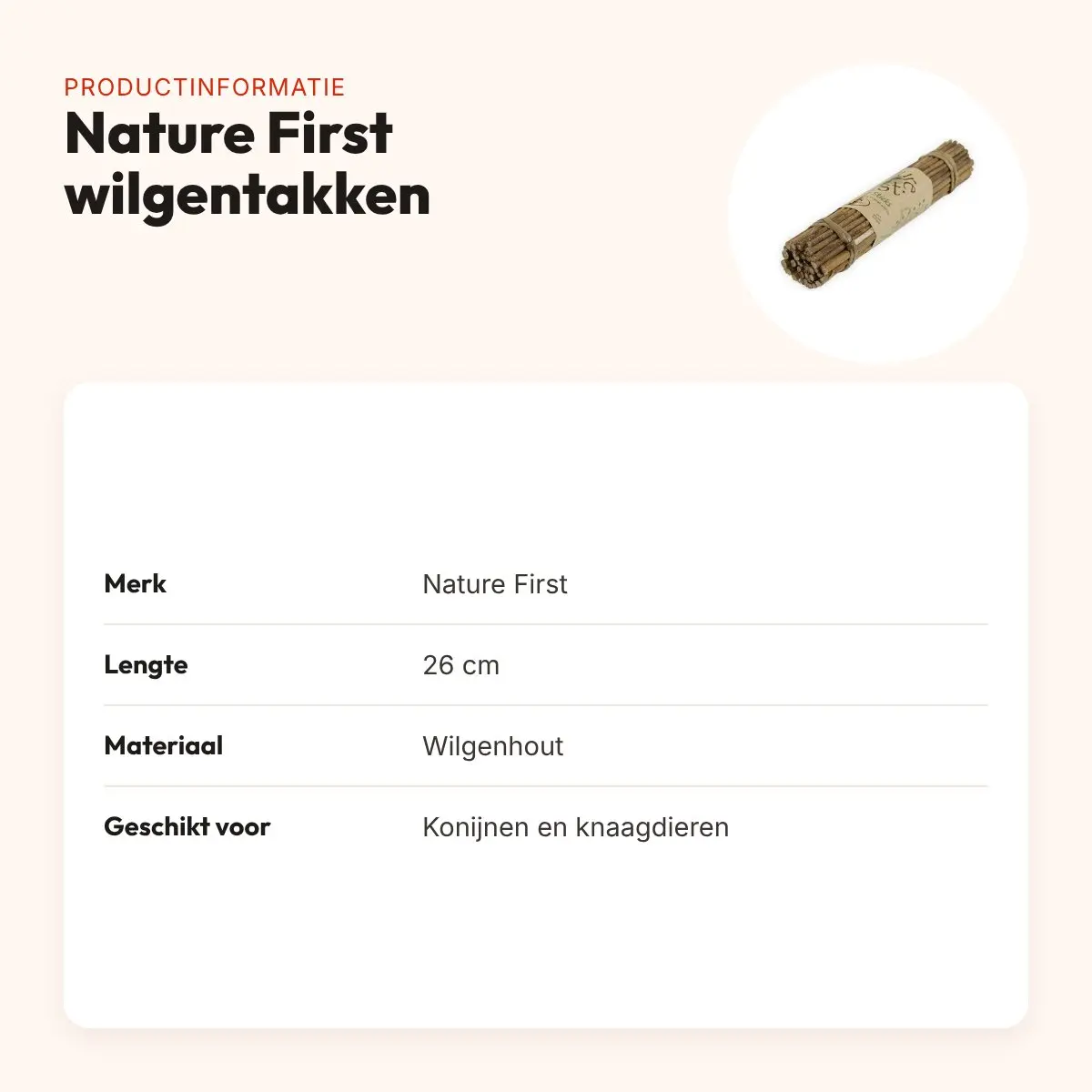 Nature First wilgentakken 26 cm – knaagtakken voor konijnen en knaagdieren – productinformatie