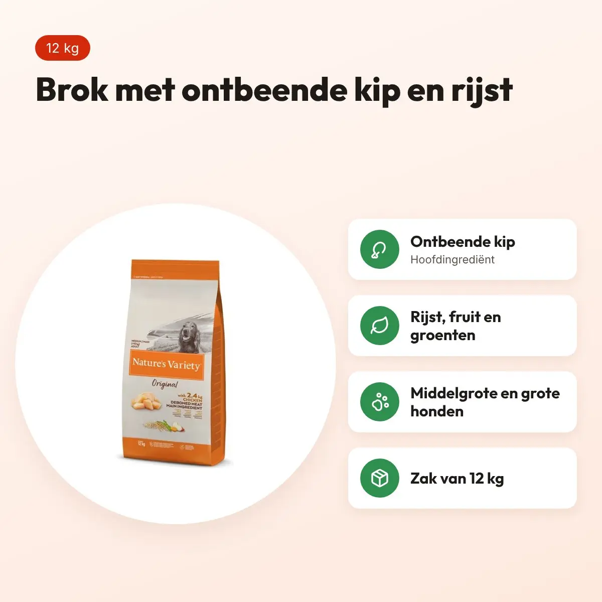 Nature's Variety hondenvoer Original Adult Medium/Maxi kip 12 kg – voordelen
