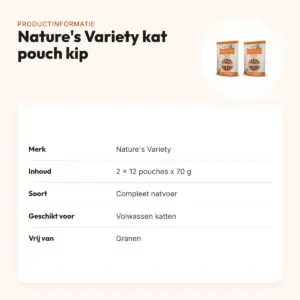 Nature's Variety kattenvoer pouch kip 70 g – multipack 2 x 12 stuks – productinformatie