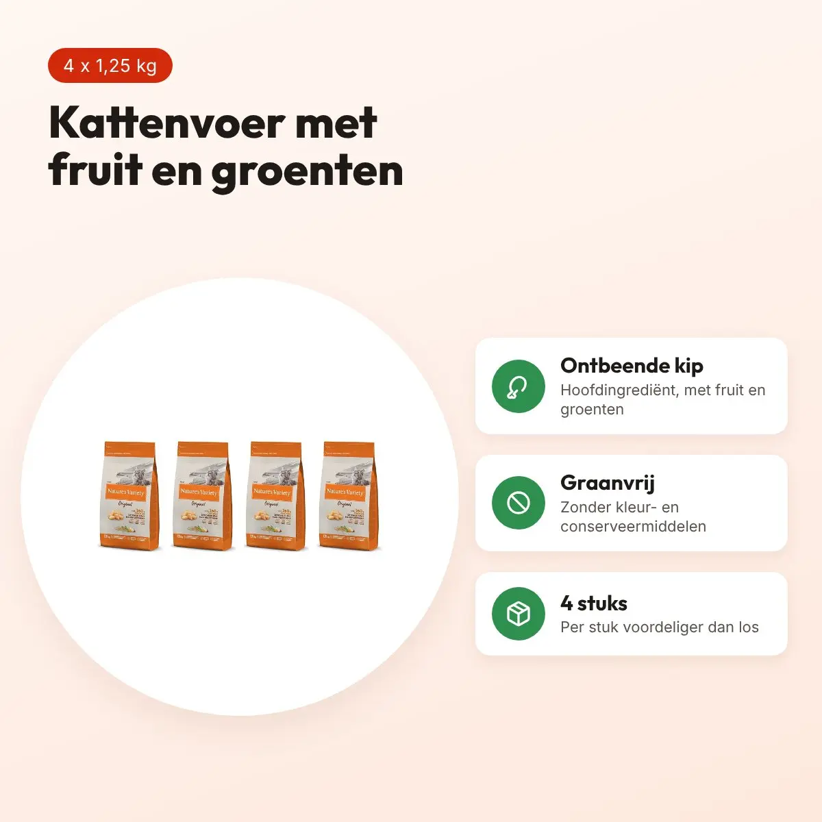 Nature's Variety Original kattenvoer kip 1,25 kg – multipack 4 stuks – voordelen