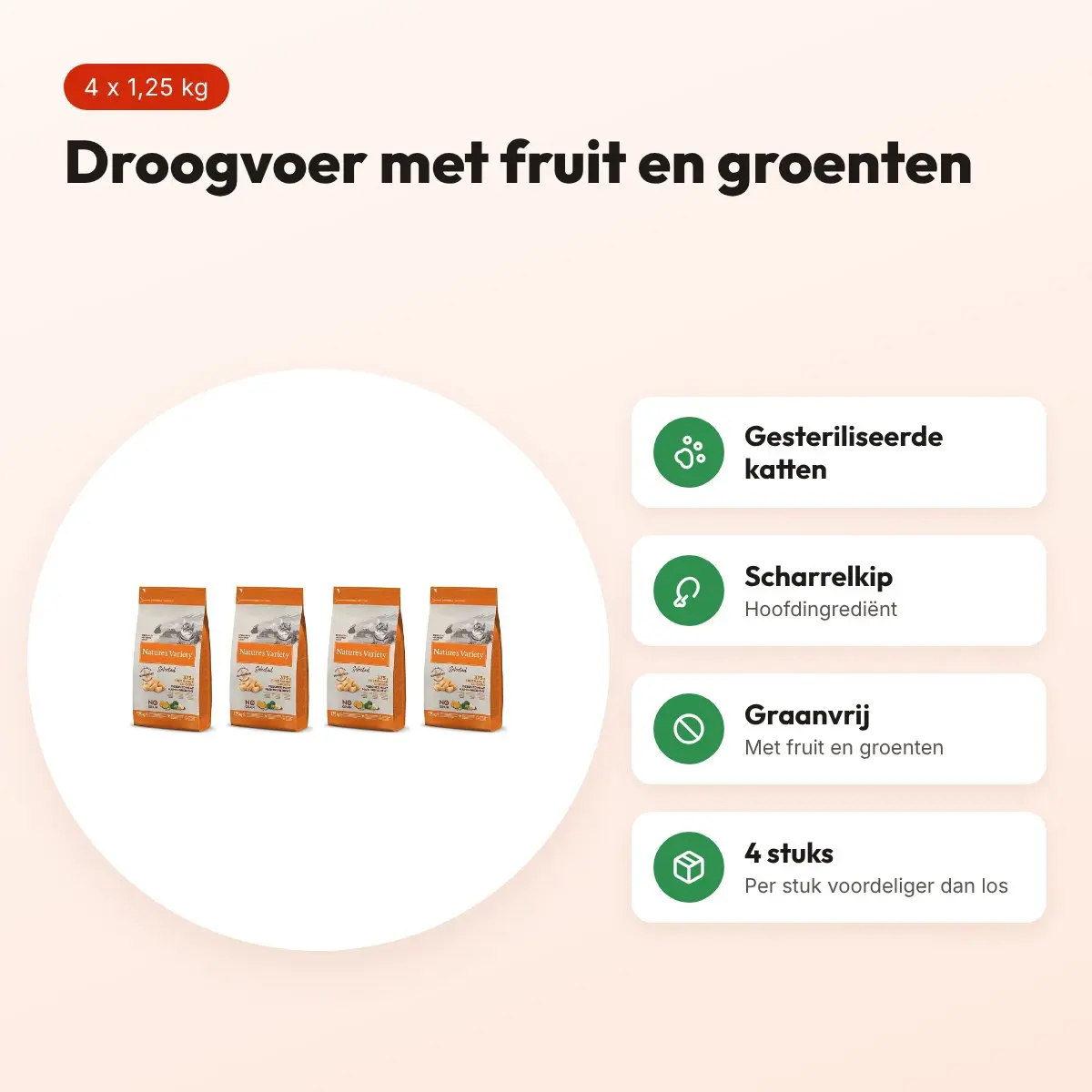 Nature's Variety Sterilized kat scharrelkip 1,25 kg – multipack 4 stuks – voordelen