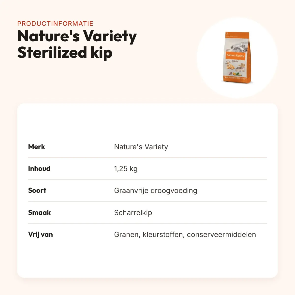 Natures Variety kattenvoer Sterilized Scharrelkip 1,25 kg – productinformatie