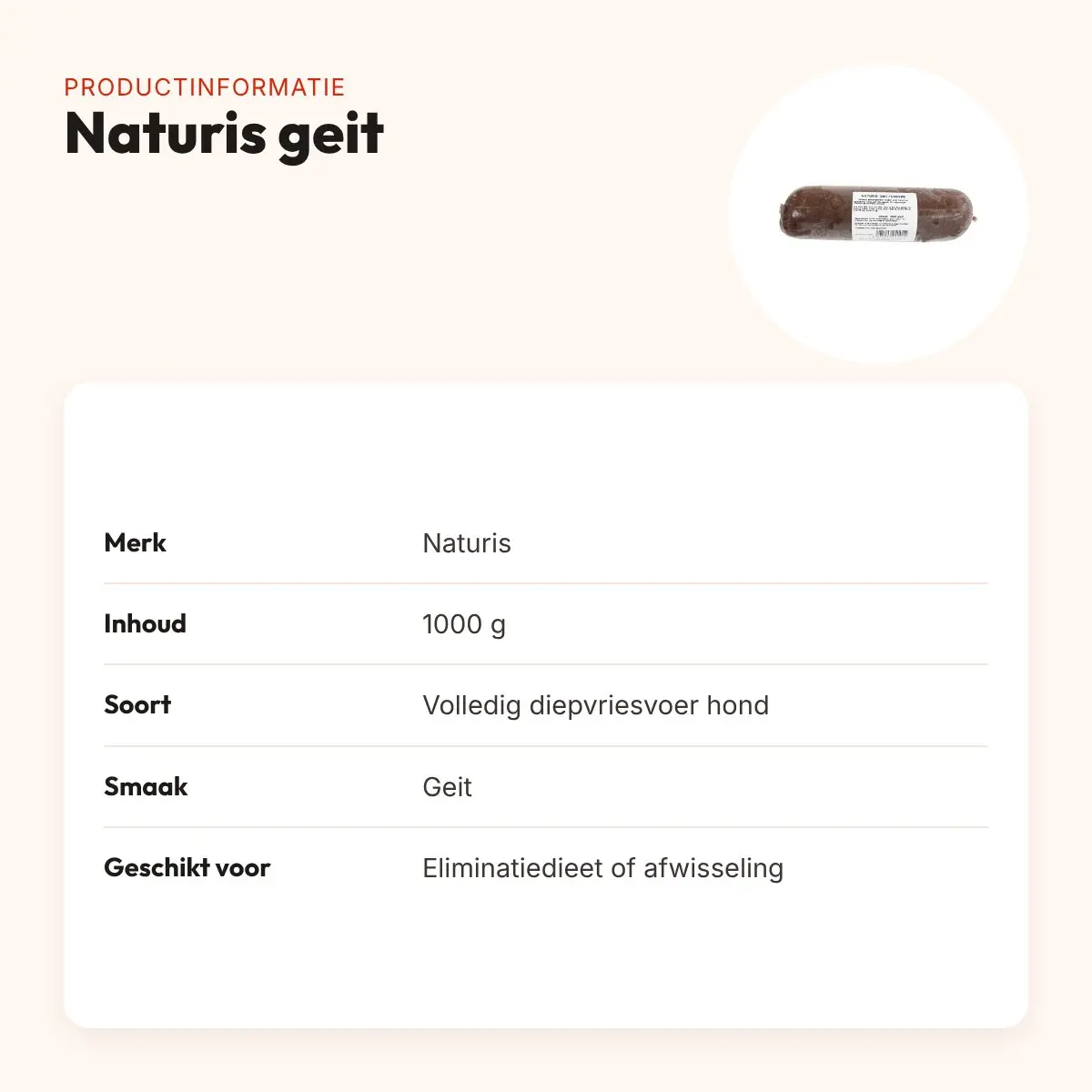 Naturis geit hondenvoer 1000 g – diepgevroren, eliminatiedieet – productinformatie
