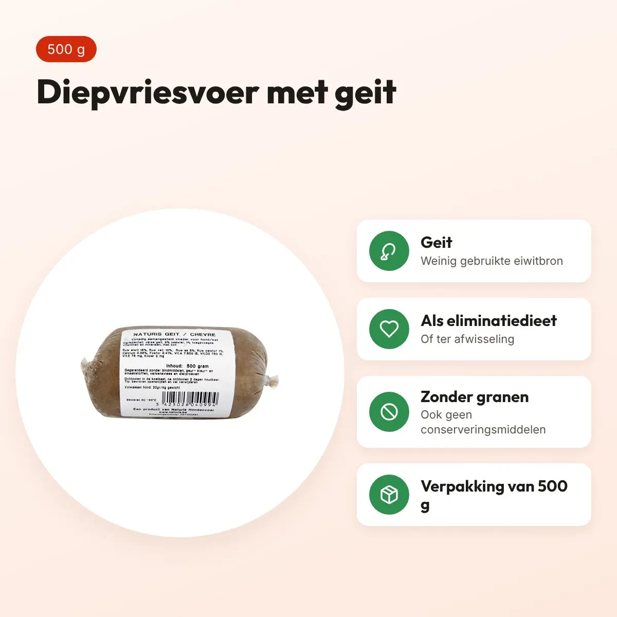 Naturis geit hondenvoer 500 g – diepgevroren, eliminatiedieet – voordelen
