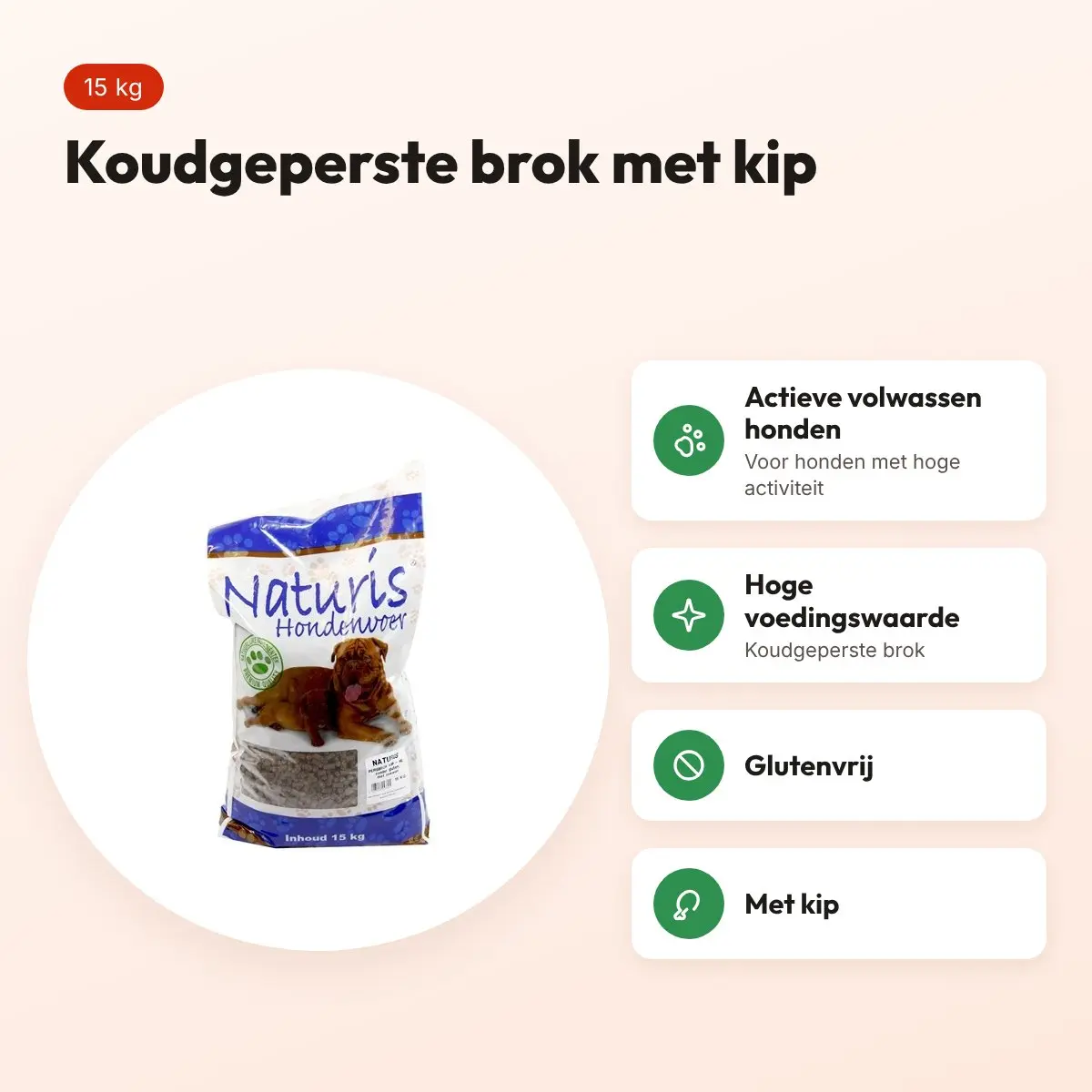 Naturis hondenvoer Brok Geperst High Energy Kip 15 kg – glutenvrij – voordelen
