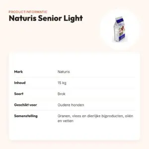 Naturis hondenvoer brok Senior Light 15 kg – voor oudere honden – productinformatie