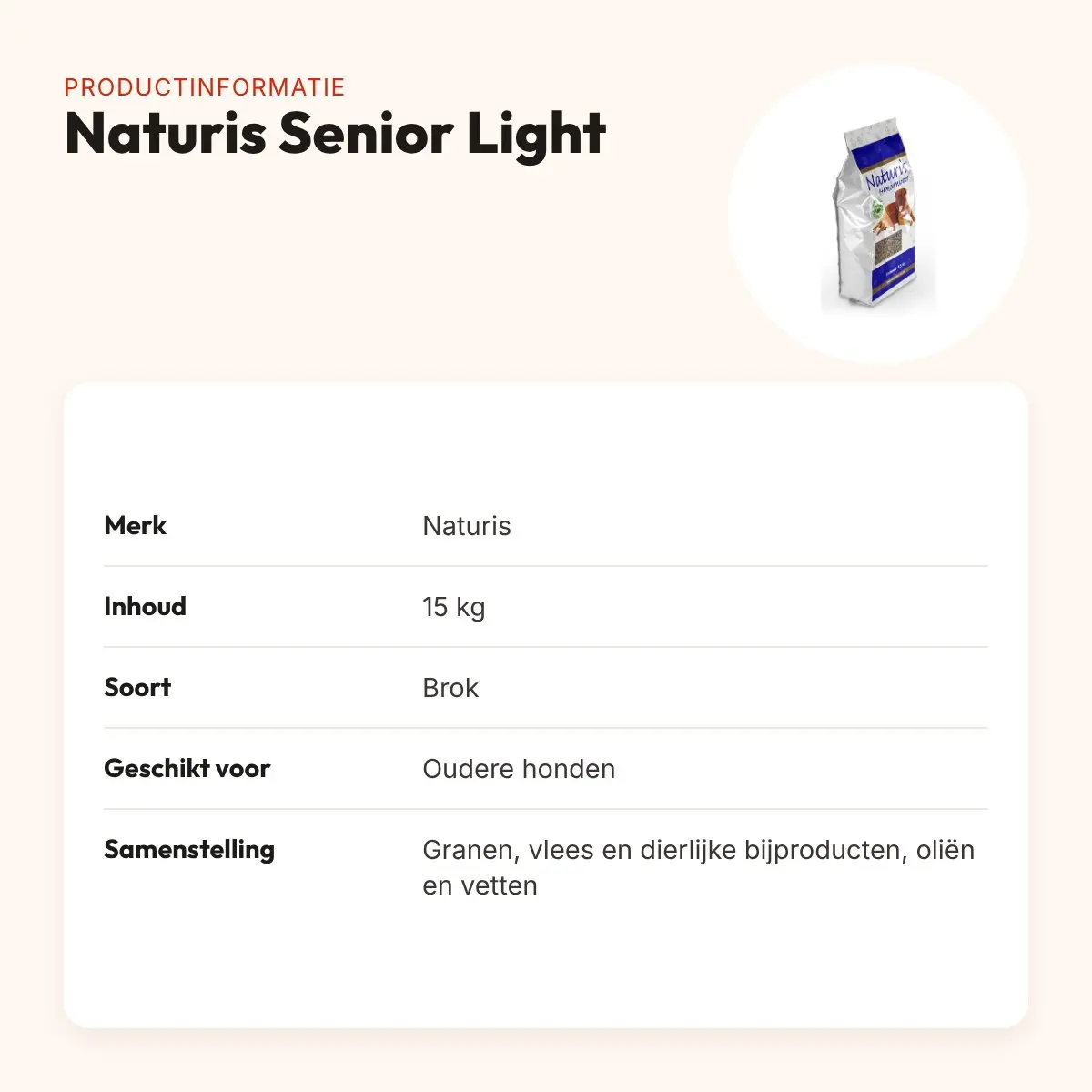 Naturis hondenvoer brok Senior Light 15 kg – voor oudere honden – productinformatie