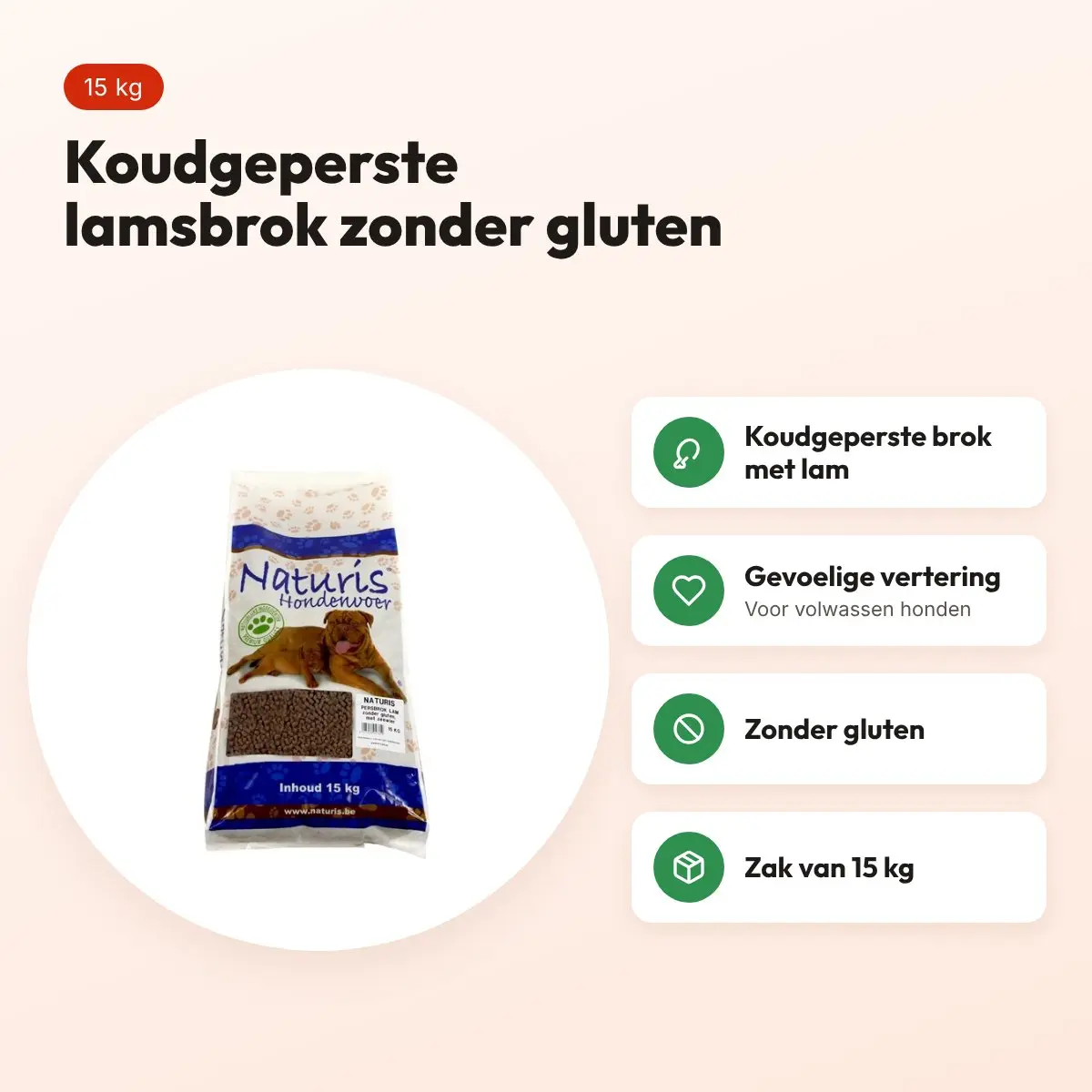 Naturis hondenvoer geperste brok lam 15 kg – glutenvrij – voordelen