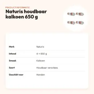 Naturis houdbaar hondenvoer kalkoen 650 g – multipack 4 stuks – productinformatie