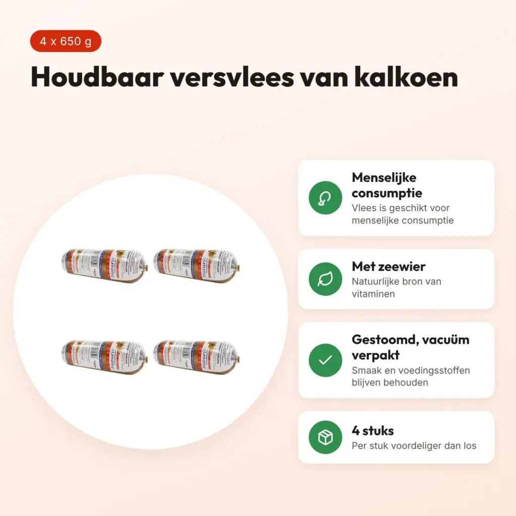 Naturis houdbaar hondenvoer kalkoen 650 g – multipack 4 stuks – voordelen