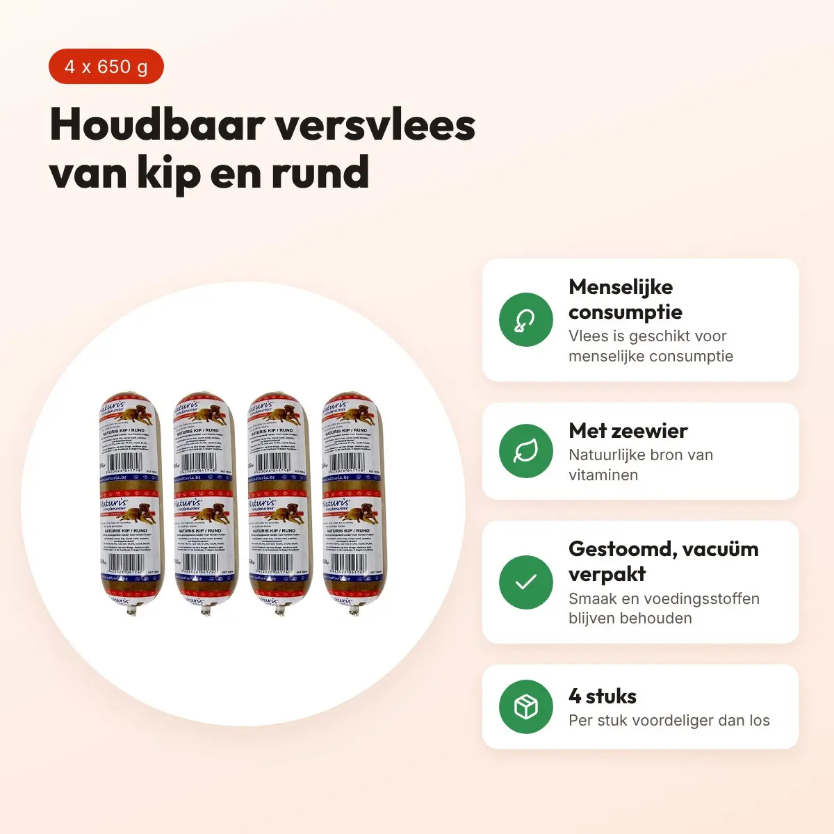 Naturis houdbaar hondenvoer kip en rund 650 g – multipack 4 stuks – voordelen