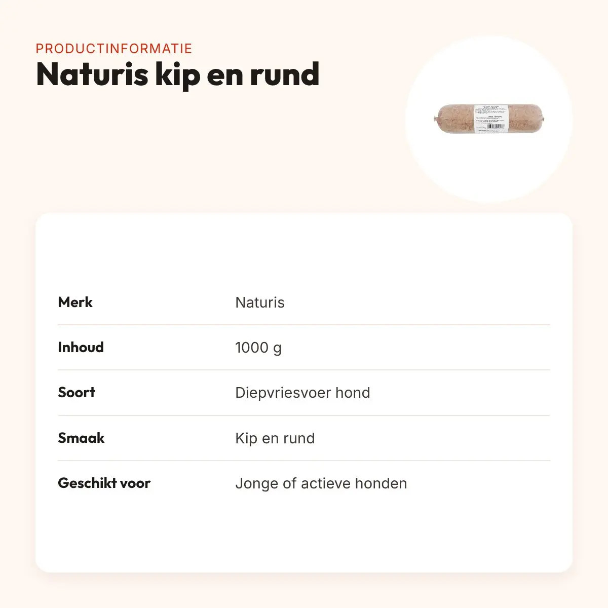 Naturis kip en rund hondenvoer 1000 g – diepgevroren – productinformatie
