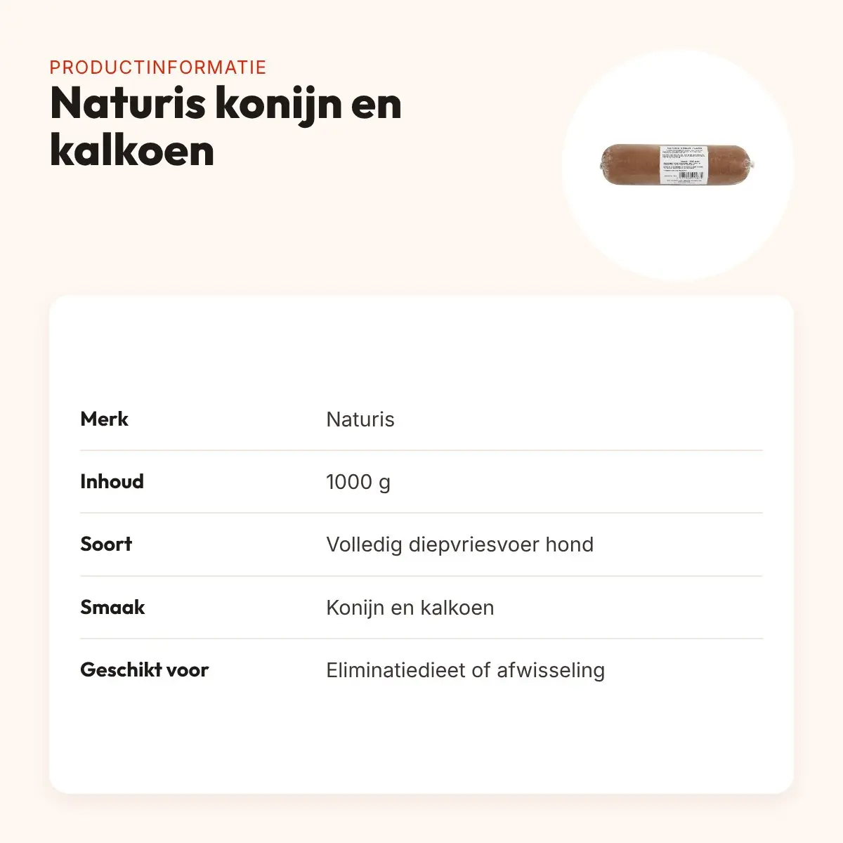 Naturis konijn en kalkoen hondenvoer 1000 g – diepgevroren – productinformatie