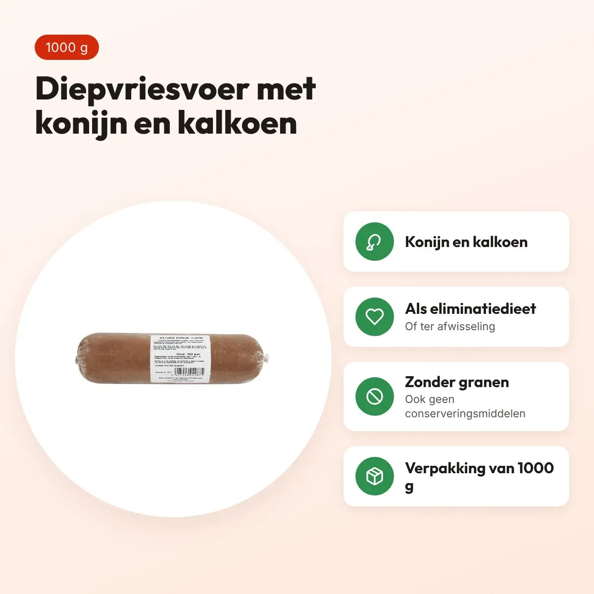 Naturis konijn en kalkoen hondenvoer 1000 g – diepgevroren – voordelen