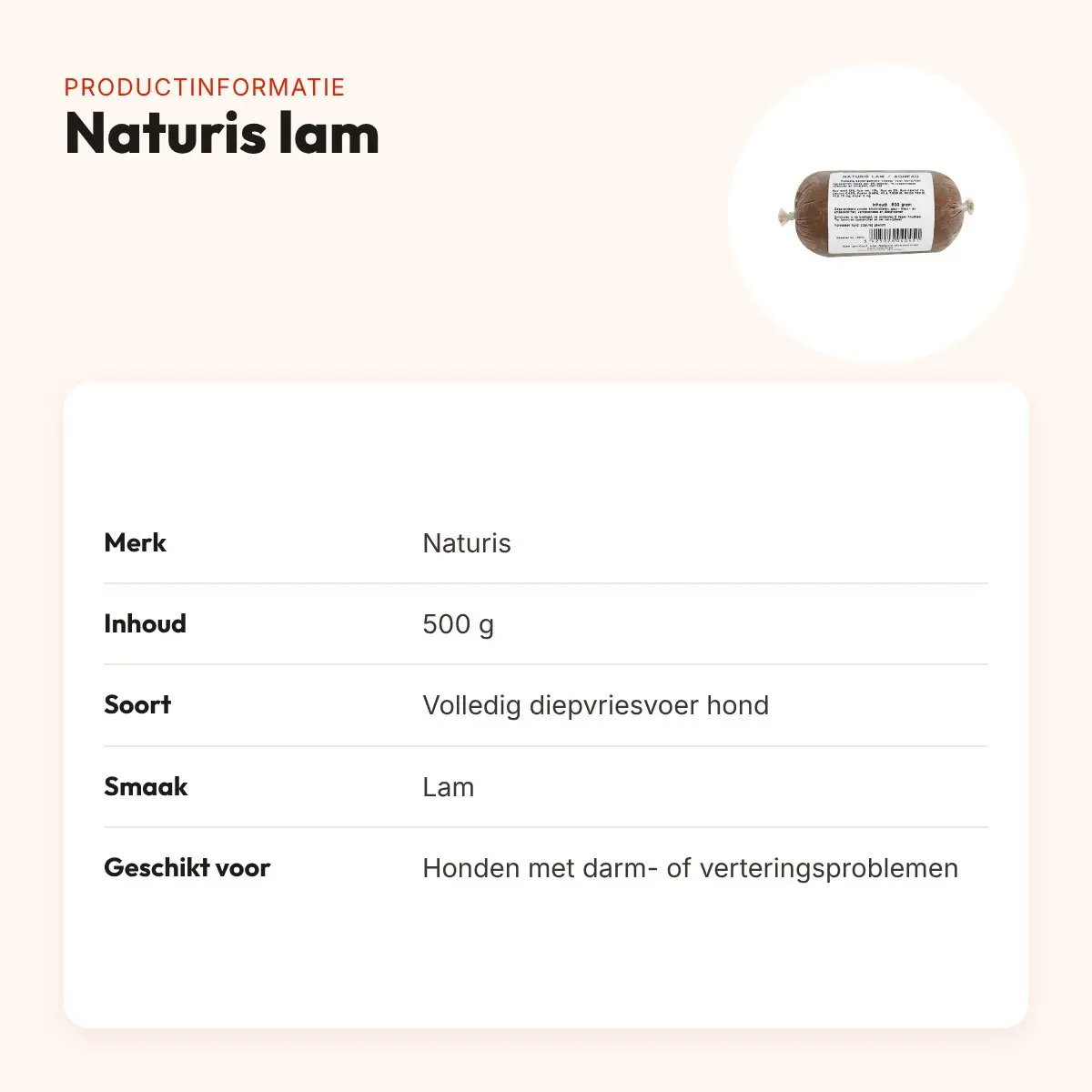Naturis lam hondenvoer 500 g – diepgevroren – productinformatie