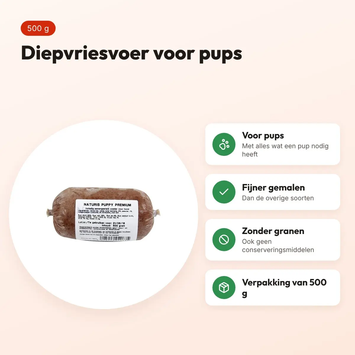 Naturis Puppy Premium hondenvoer 500 g – diepgevroren – voordelen