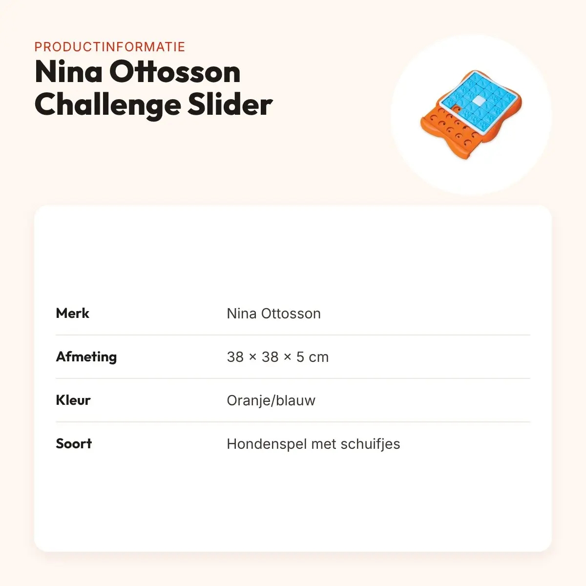 Nina Ottosson Challenge Slider 38 x 38 x 5 cm – hondenspel, oranje/blauw – productinformatie