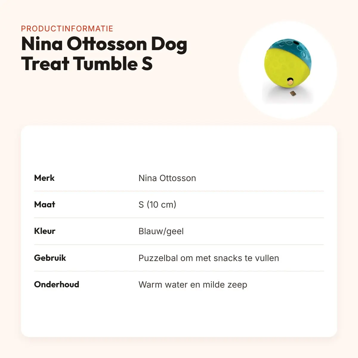 Nina Ottosson Dog Treat Tumble puzzelbal blauw S 10 cm – productinformatie