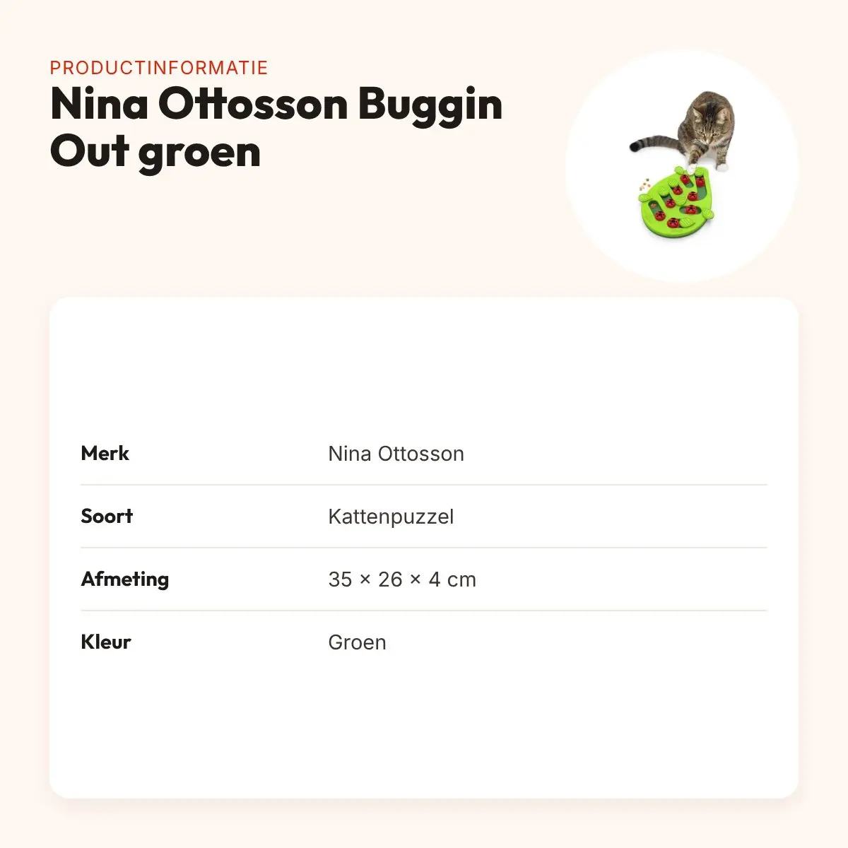 Nina Ottosson Puzzle & Play Buggin Out kattenpuzzel groen 35 x 26 x 4 cm – productinformatie