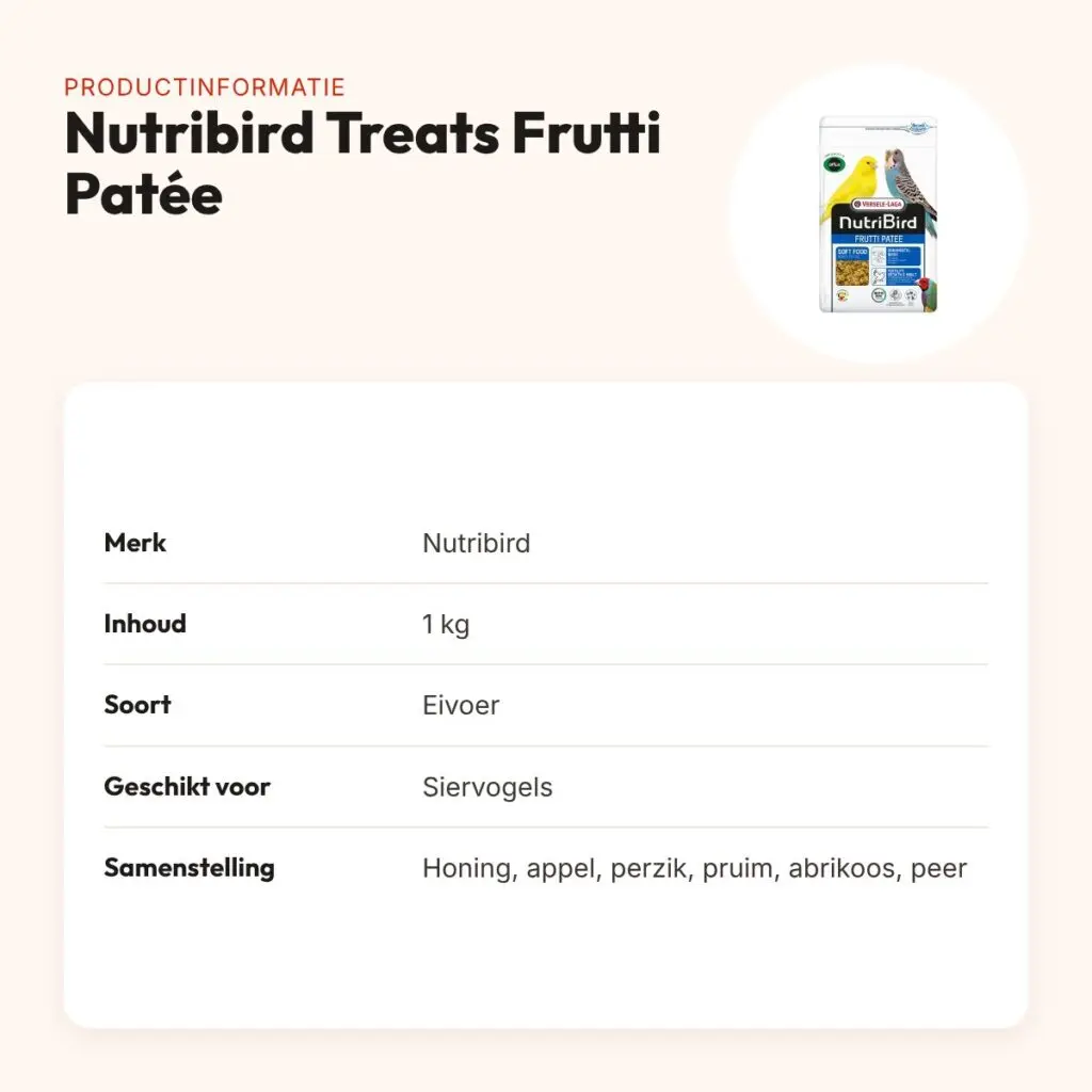 Nutribird Treats Frutti Patée eivoer 1 kg – met honing en stukjes fruit – productinformatie
