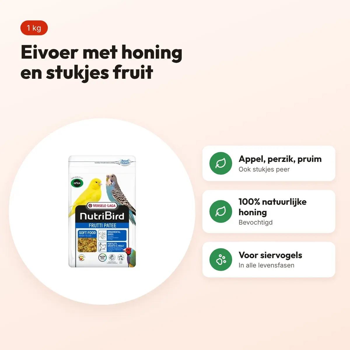 Nutribird Treats Frutti Patée eivoer 1 kg – met honing en stukjes fruit – voordelen