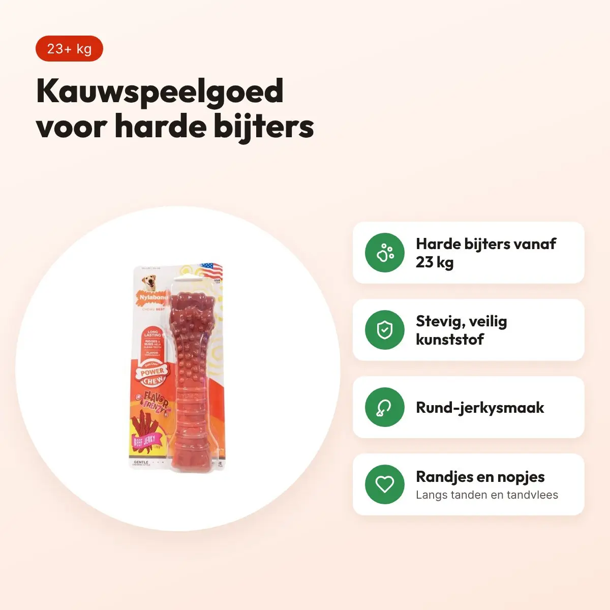 Nylabone Dura Chew Beef Jerky kauwspeelgoed – voor harde bijters 23+ kg – voordelen