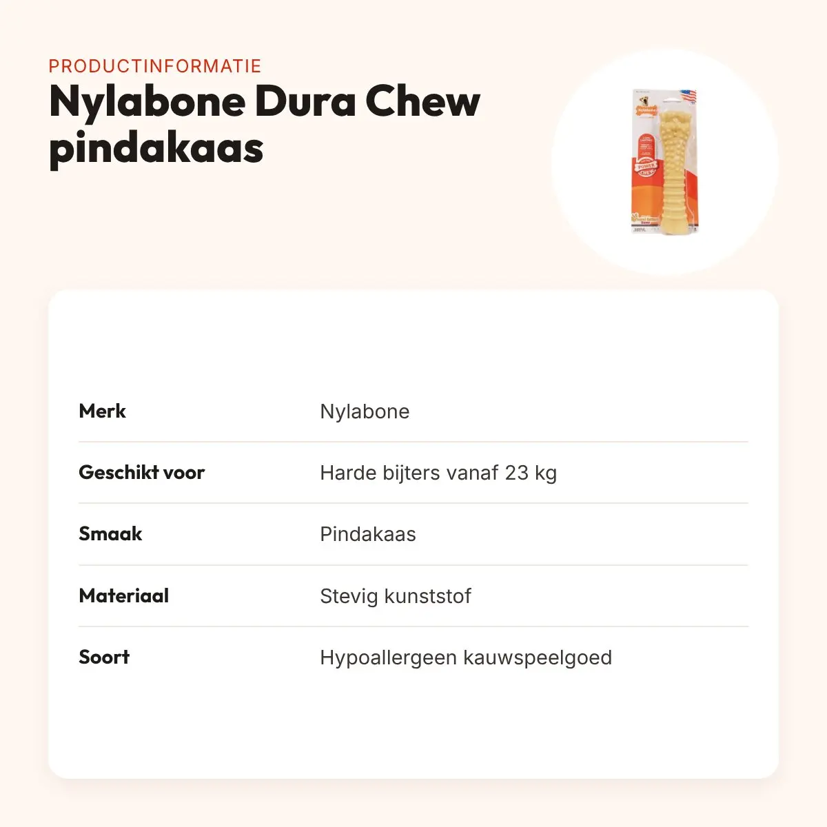 Nylabone Dura Chew kauwspeelgoed pindakaas – hypoallergeen, vanaf 23 kg – productinformatie