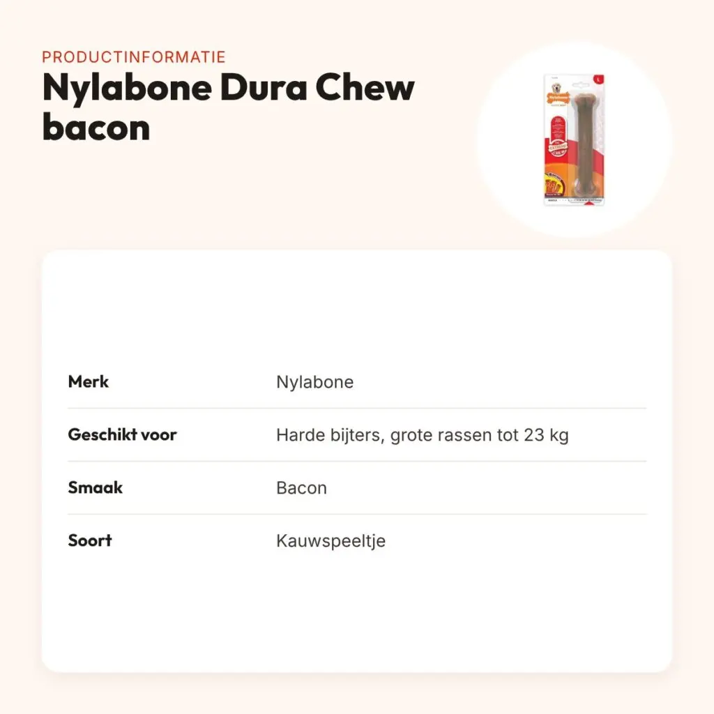 Nylabone Dura Chew kauwspeeltje baconsmaak – harde bijters tot 23 kg – productinformatie