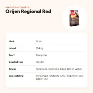 Orijen hondenvoer Regional Red 11,4 kg – droogvoer met rood vlees – productinformatie