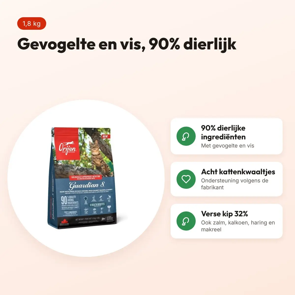 Orijen kattenvoer Guardian 8 Cat 1,8 kg – gevogelte en vis – voordelen