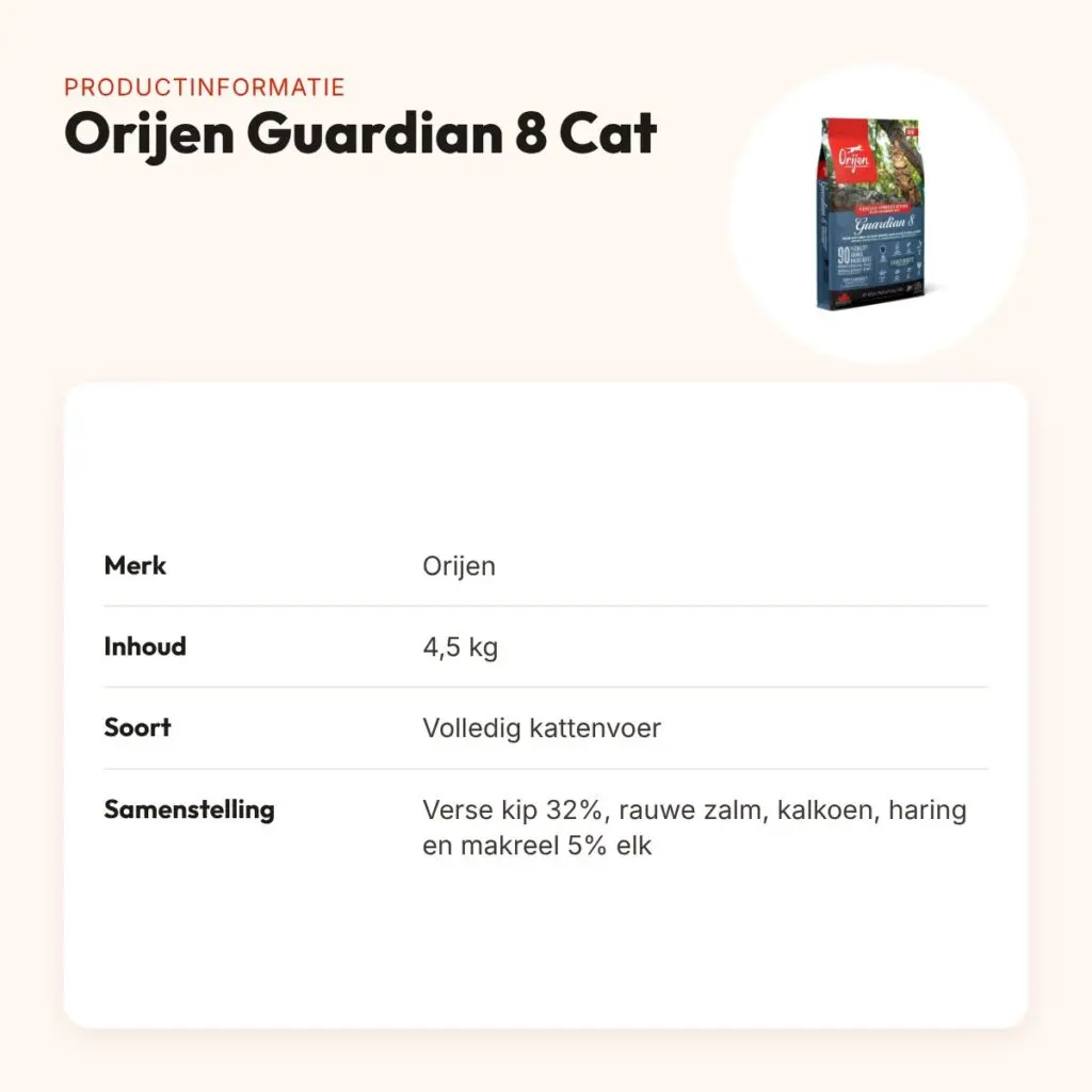 Orijen kattenvoer Guardian 8 Cat 4,5 kg – gevogelte en vis – productinformatie