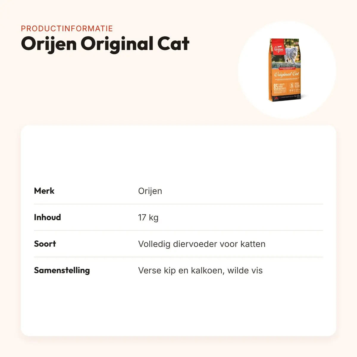 Orijen kattenvoer Original Cat 17 kg – kip, kalkoen en vis – productinformatie