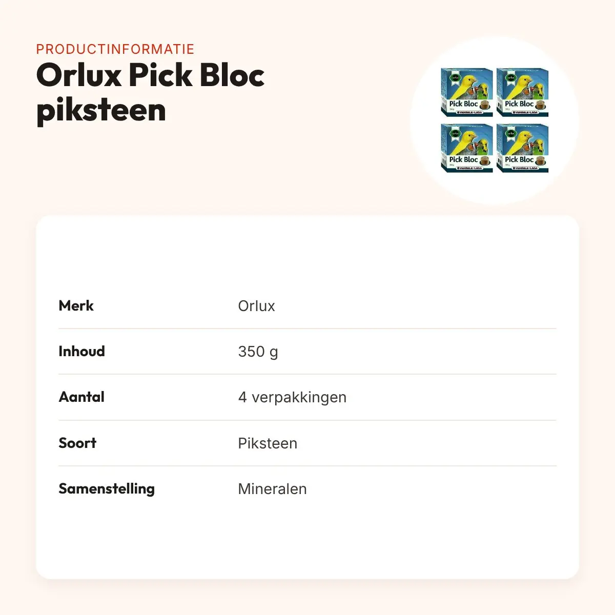Orlux Pick Bloc piksteen vogel 350 g – multipack 4 stuks – productinformatie