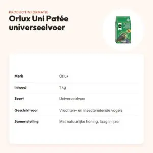 Orlux Uni Patée universeelvoer 1 kg – vruchten- en insectenetende vogels – productinformatie