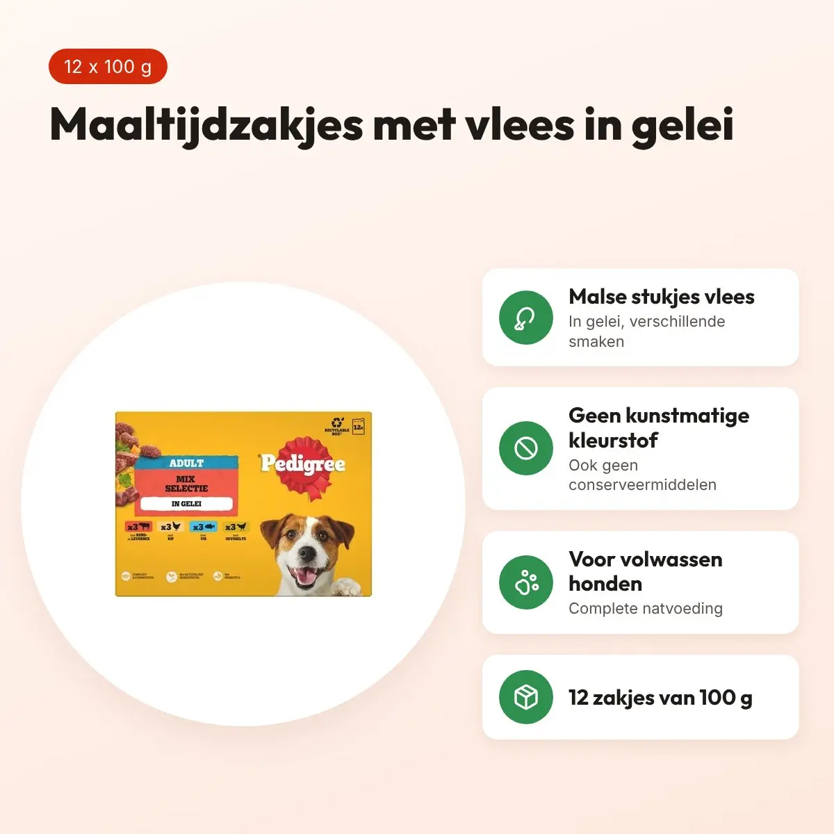 Pedigree hondenvoer Favourites maaltijdzakjes gelei 12 x 100 g – voordelen