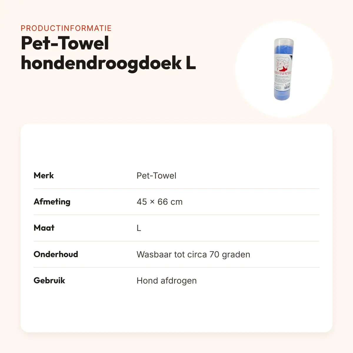 Pet-Towel hondendroogdoek L 45 x 66 cm – hoge vochtopname – productinformatie