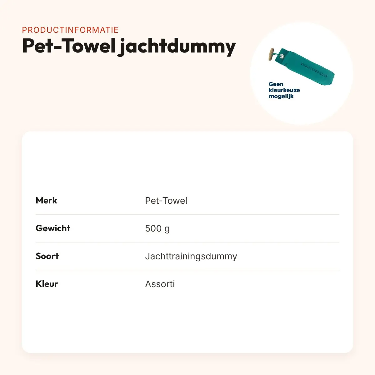 Pet-Towel jachtdummy 500 g – trainingsdummy, assorti – productinformatie