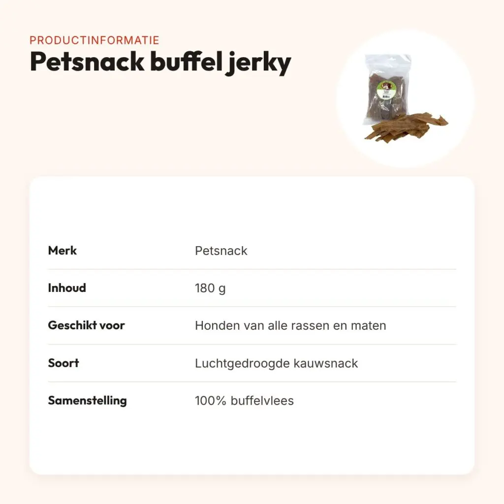 Petsnack buffel jerky 180 g – kauwsnack van 100% buffelvlees – productinformatie