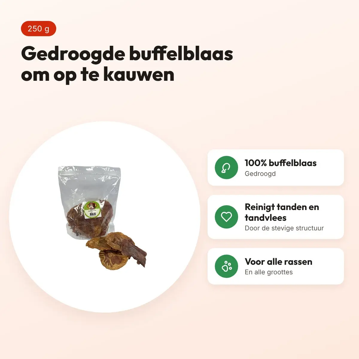Petsnack buffel steak 250 g – kauwsnack van gedroogde buffelblaas – voordelen
