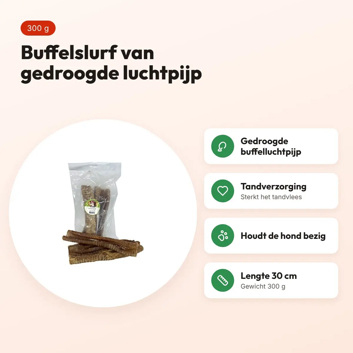 Petsnack buffelslurf 30 cm 300 g – kauwsnack van gedroogde luchtpijp – voordelen