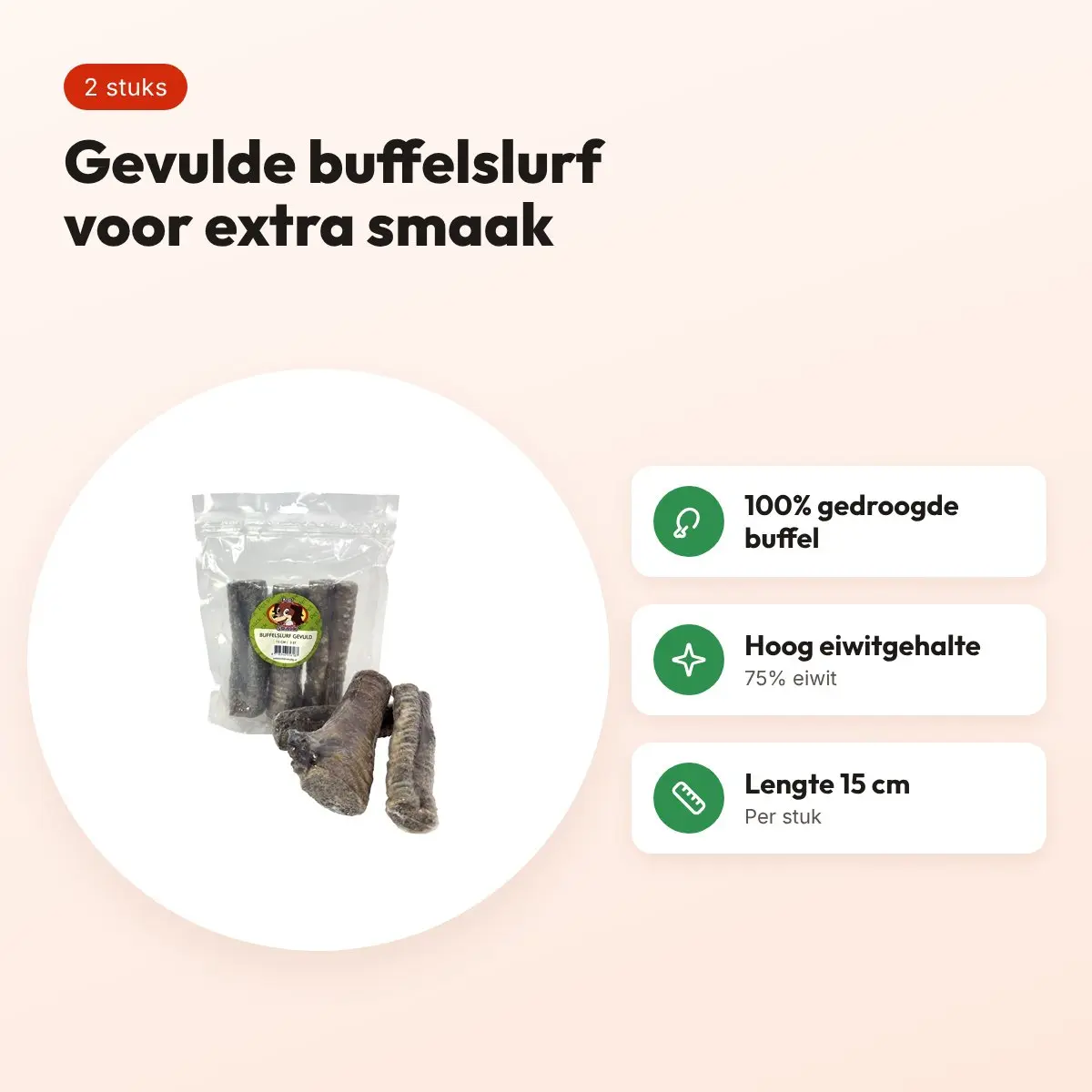 Petsnack buffelslurf gevuld 15 cm 2 stuks – kauwsnack voor honden – voordelen