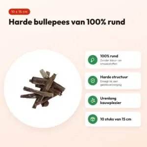 Petsnack bullepees 15 cm 10 stuks – harde kauwsnack van 100% rund – voordelen