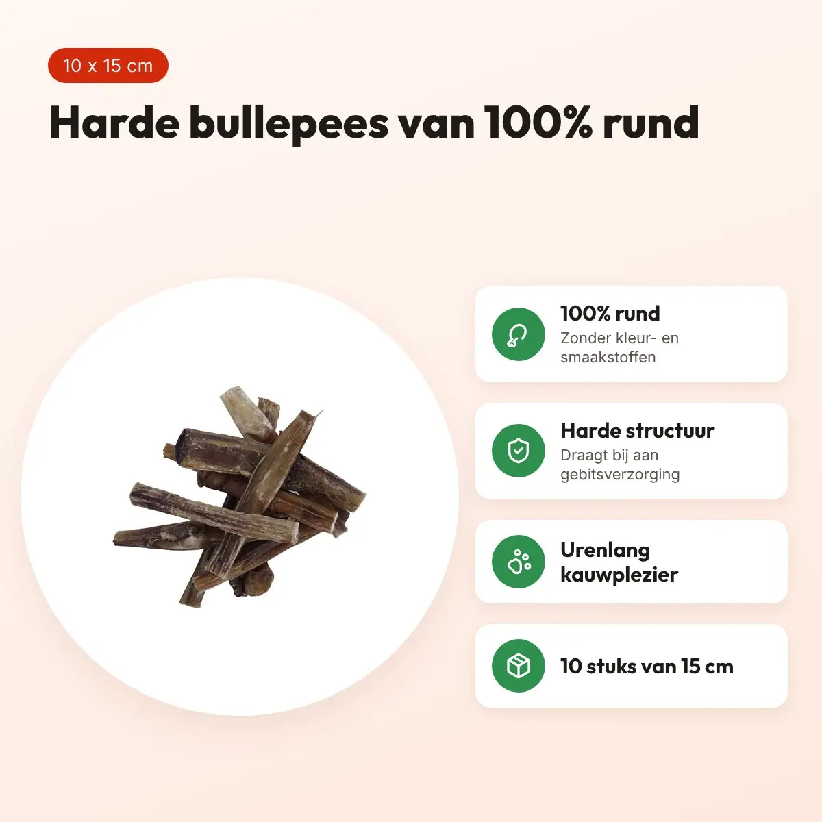 Petsnack bullepees 15 cm 10 stuks – harde kauwsnack van 100% rund – voordelen
