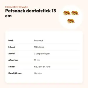 Petsnack dentalstick hond kip, lam en rund 13 cm – multipack 3 x 100 stuks – productinformatie