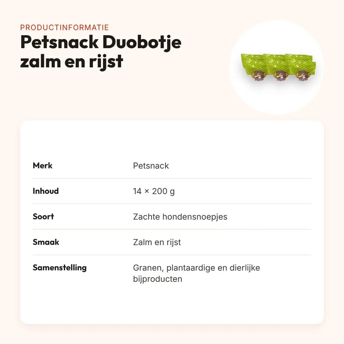 Petsnack Duobotje zalm en rijst 14 x 200 g – zachte hondensnoepjes – productinformatie